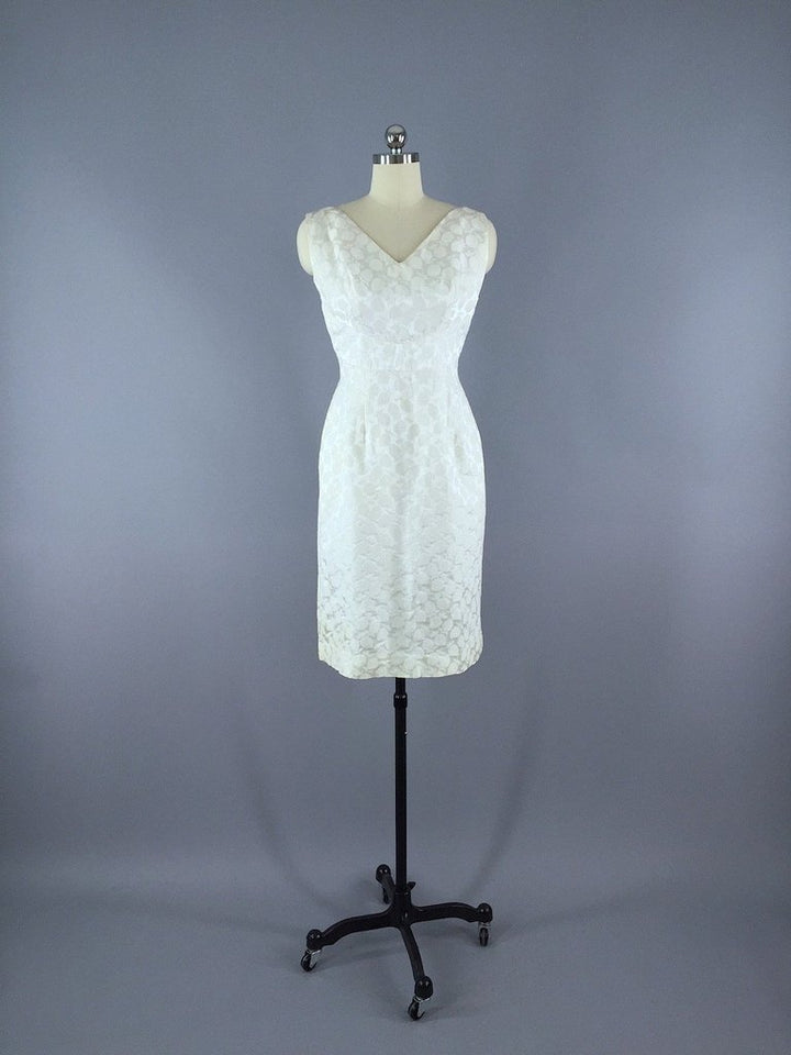 Vintage 1960s Strawberry Satin Damask Cocktail Dress - ThisBlueBird