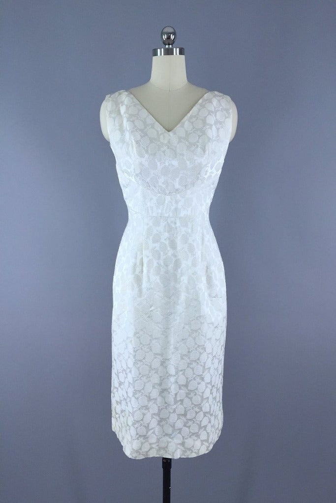 Vintage 1960s Strawberry Satin Damask Cocktail Dress - ThisBlueBird