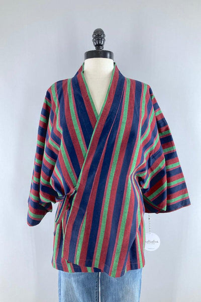Vintage Striped Cotton Kimono Cardigan-ThisBlueBird