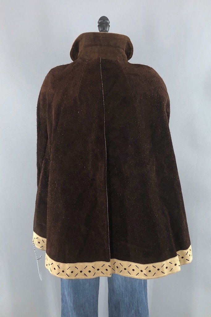 Vintage Suede Leather Cape Poncho Hippie Jacket-ThisBlueBird - Modern Vintage