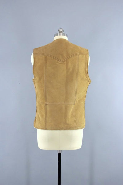 Vintage Suede Leather Vest with Sherpa Lining-ThisBlueBird