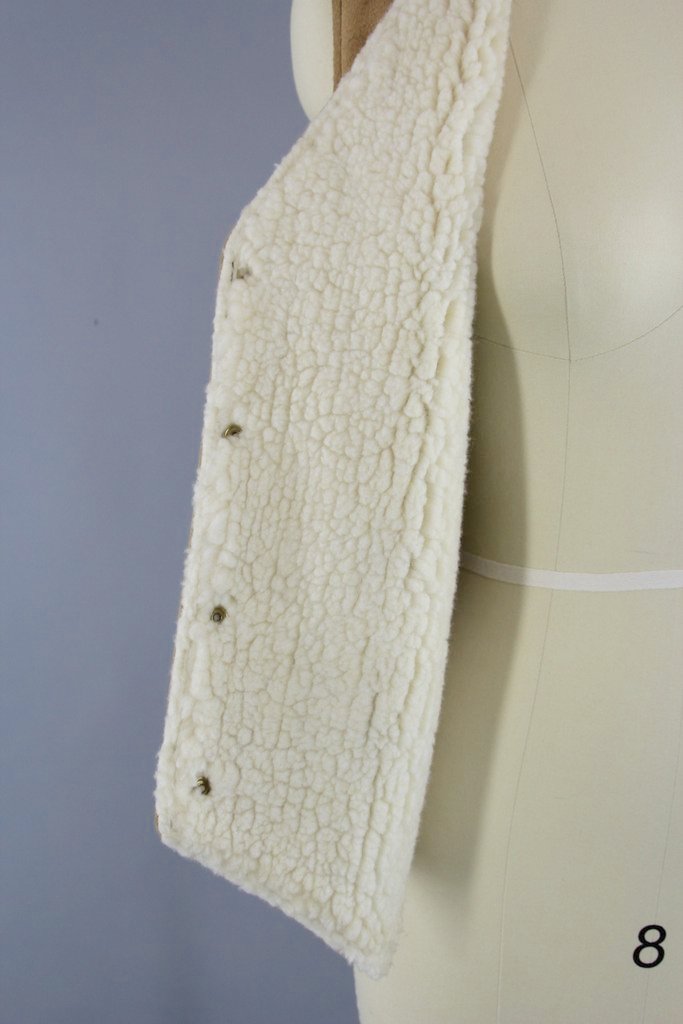 Vintage Suede Leather Vest with Sherpa Lining-ThisBlueBird
