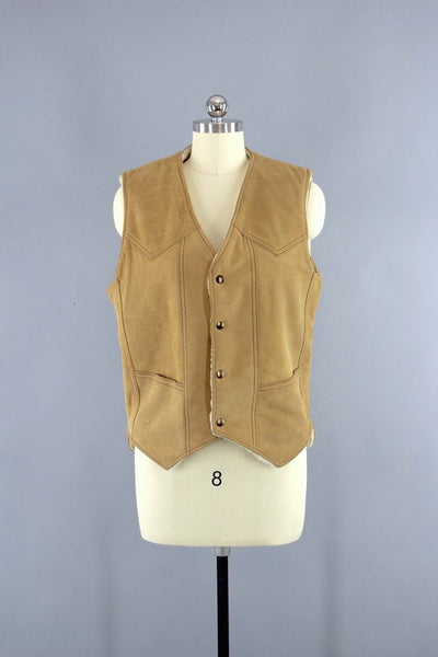 Vintage Suede Leather Vest with Sherpa Lining-ThisBlueBird