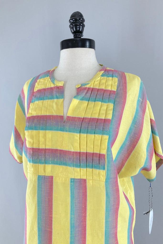 Vintage Summer Yellow Striped Tunic-ThisBlueBird