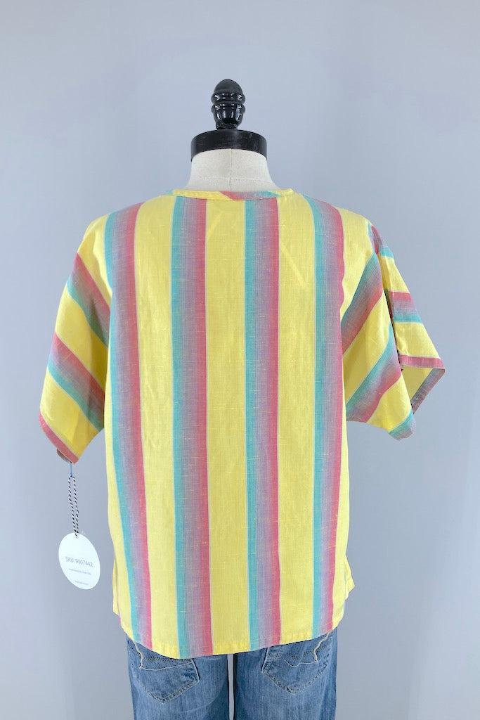 Vintage Summer Yellow Striped Tunic-ThisBlueBird