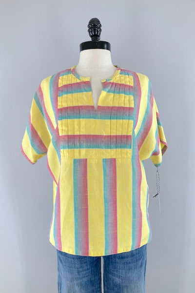 Vintage Summer Yellow Striped Tunic-ThisBlueBird