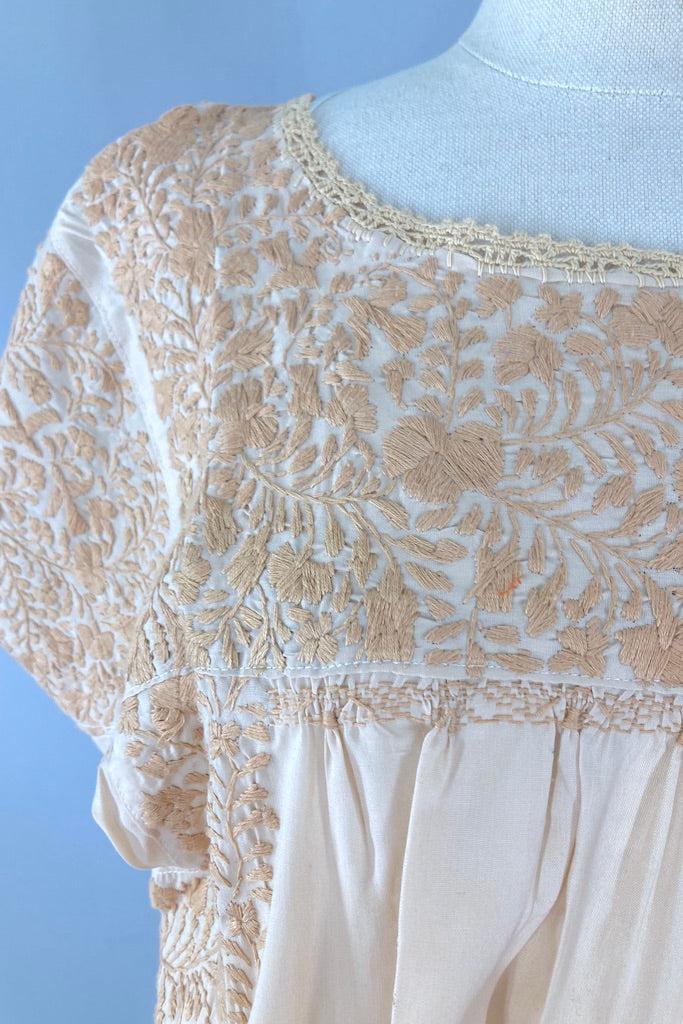 Vintage Tan Embroidered Mexican Tunic-ThisBlueBird