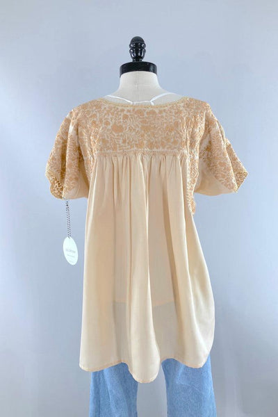 Vintage Tan Embroidered Mexican Tunic-ThisBlueBird