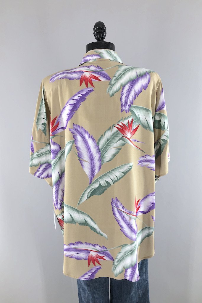 Vintage Tan Hawaiian Print Blouse-ThisBlueBird - Modern Vintage