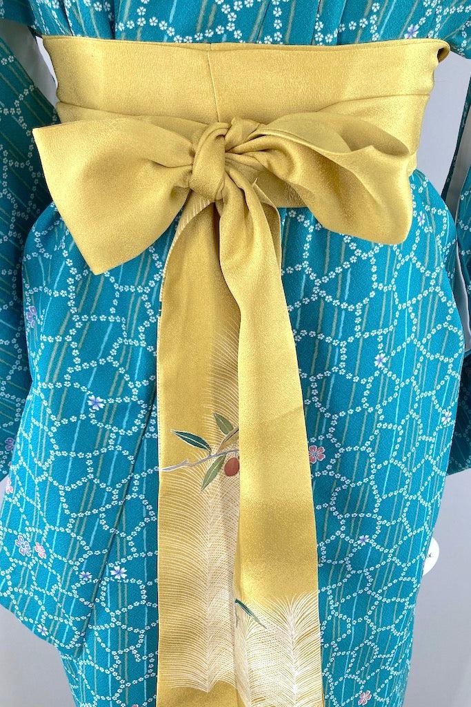 Vintage Teal Floral Kimono Robe-ThisBlueBird