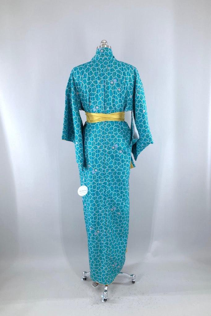 Vintage Teal Floral Kimono Robe-ThisBlueBird
