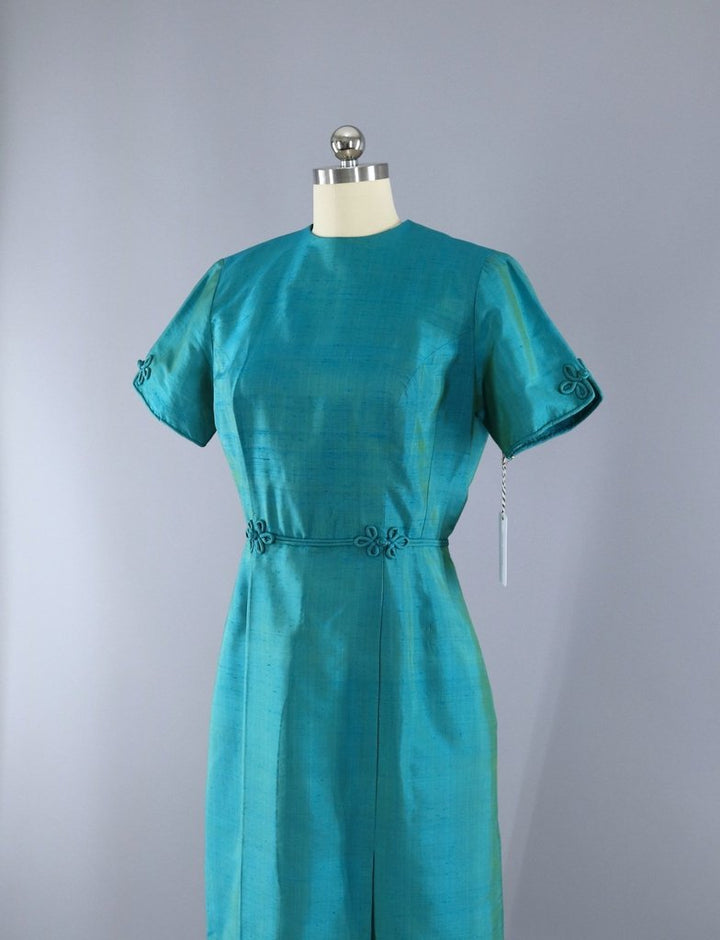 Vintage Teal Shantung Silk Dress – ThisBlueBird