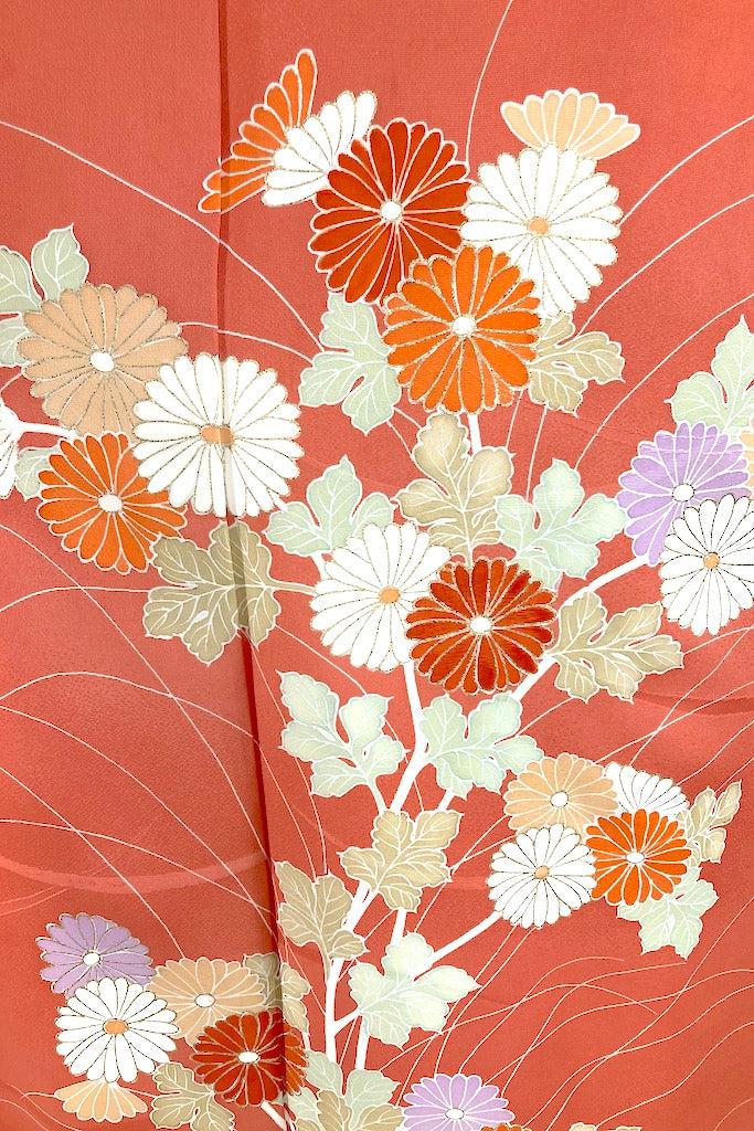 Vintage Terra Cotta Floral Silk Kimono Robe-ThisBlueBird