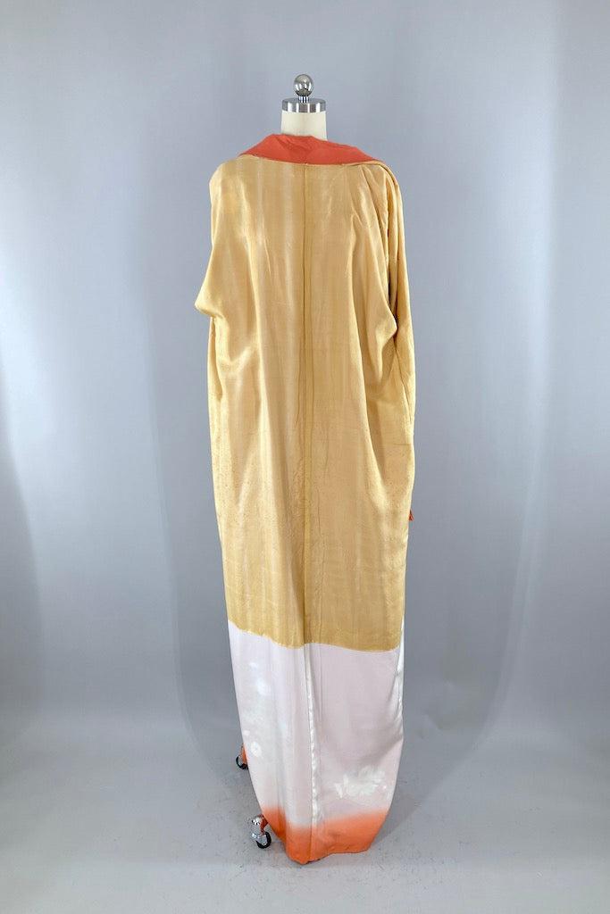 Vintage Terra Cotta Floral Silk Kimono Robe-ThisBlueBird