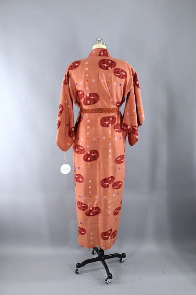 Vintage Terra Cotta Ikat Silk Kimono Robe-ThisBlueBird - Modern Vintage