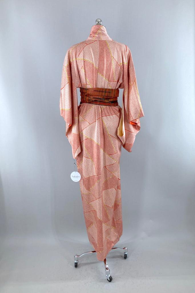 Vintage Terra Cotta Shibori Stripes Silk Kimono-ThisBlueBird