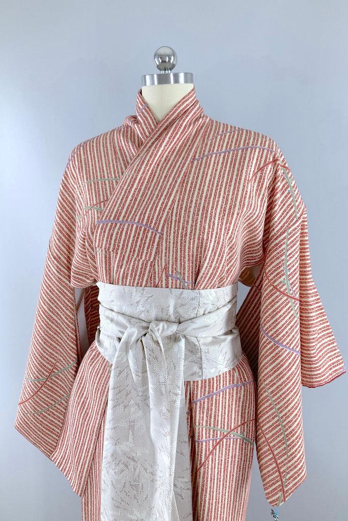 Vintage Terra Cotta Stripes Kimono Robe-ThisBlueBird