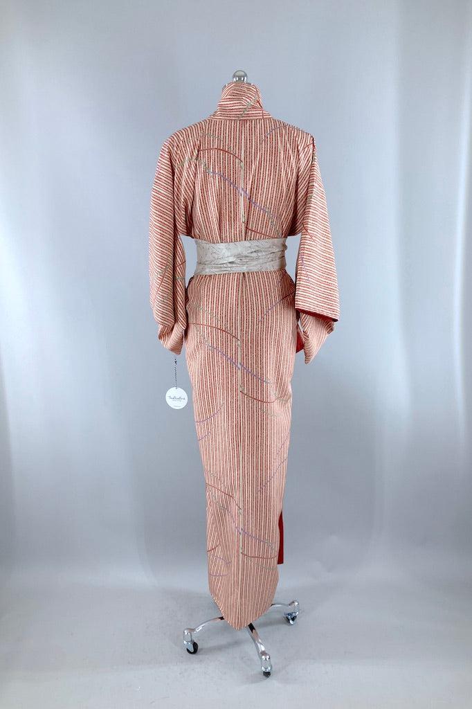 Vintage Terra Cotta Stripes Kimono Robe-ThisBlueBird