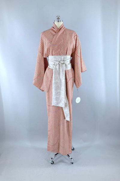 Vintage Terra Cotta Stripes Kimono Robe-ThisBlueBird