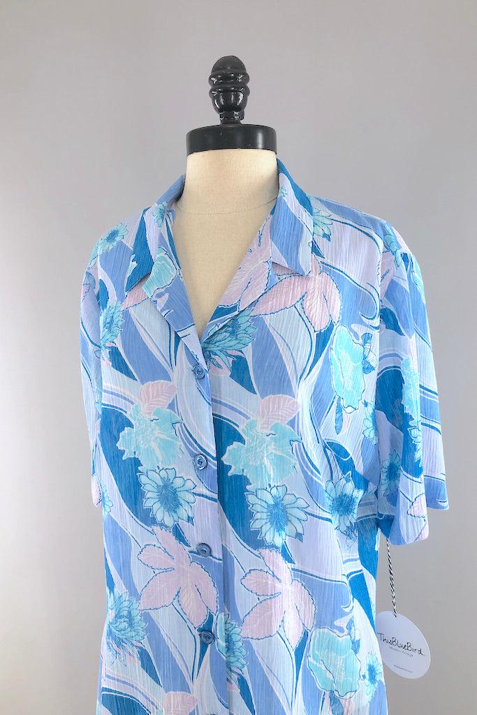 Vintage Tessuti Blue Floral Blouse-ThisBlueBird