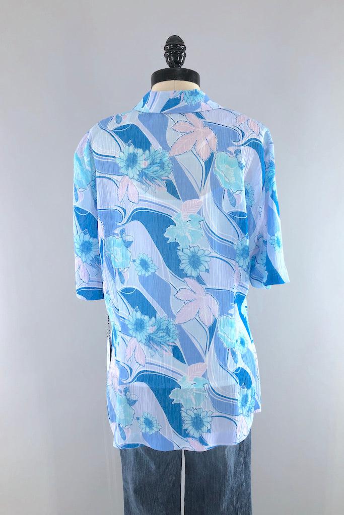Vintage Tessuti Blue Floral Blouse-ThisBlueBird