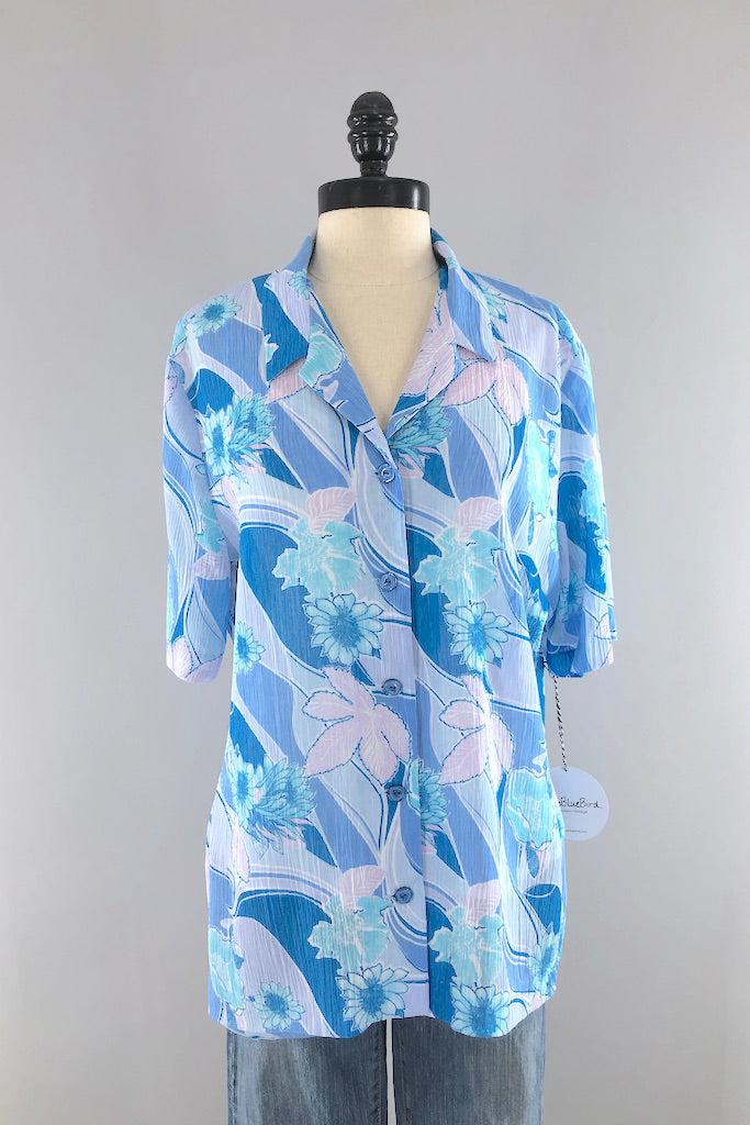 Vintage Tessuti Blue Floral Blouse-ThisBlueBird