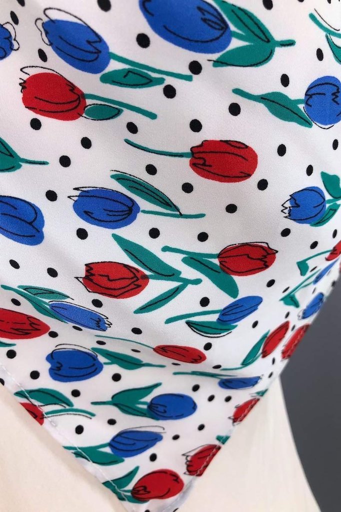 Vintage Triangle Head Scarf Red White and Blue Tulips Floral-ThisBlueBird - Modern Vintage