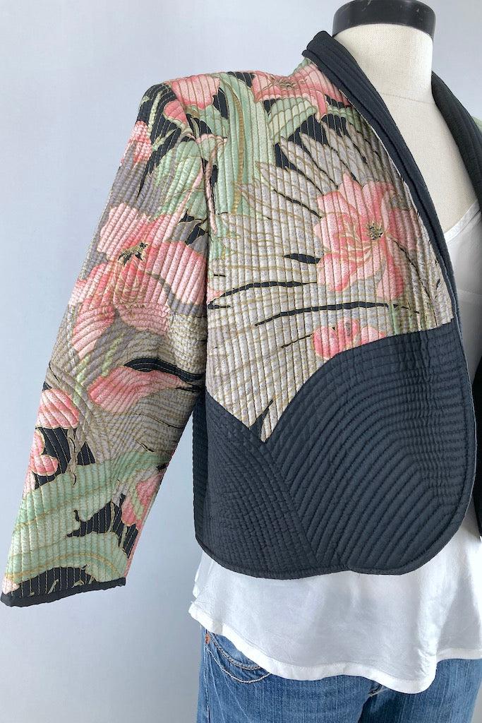 Vintage Tropical Floral Print Silk Jacket-ThisBlueBird