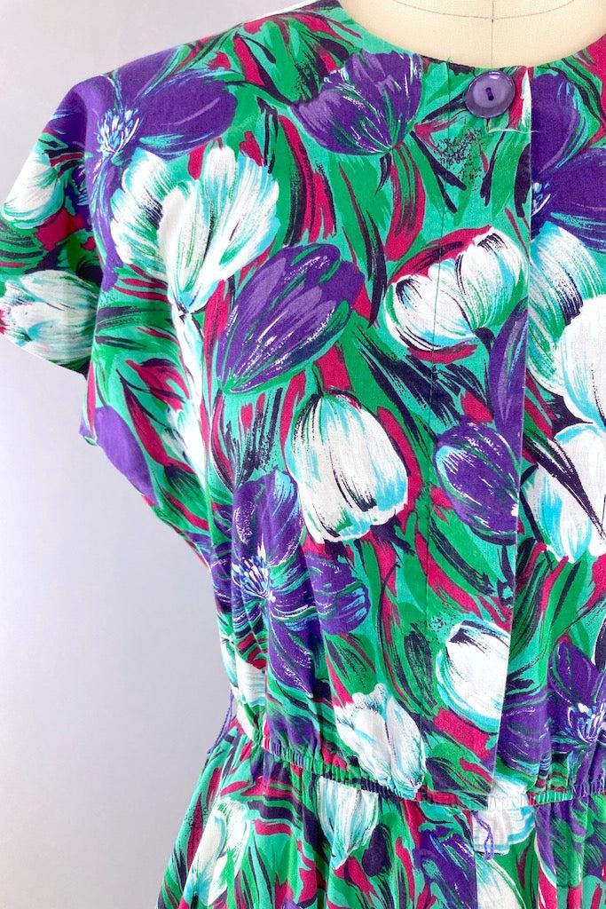 Vintage Tulip Floral Print Cotton Dress-ThisBlueBird