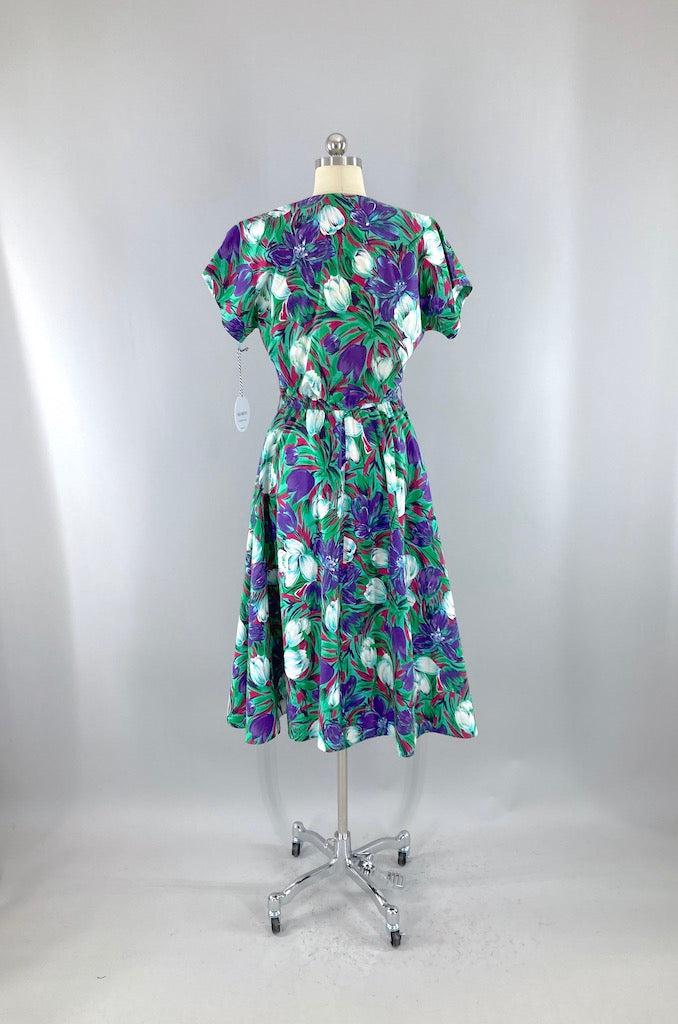 Vintage Tulip Floral Print Cotton Dress-ThisBlueBird