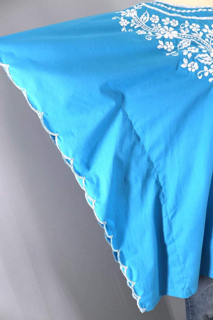 Vintage 1960s Turquoise Blue Embroidered Tunic Blouse-ThisBlueBird - Modern Vintage