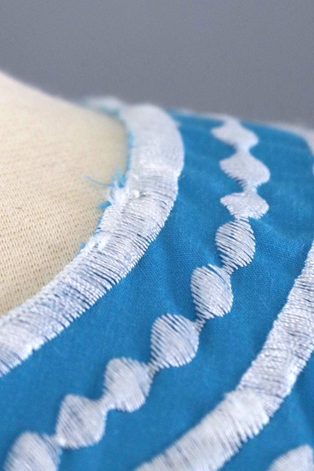 Vintage 1960s Turquoise Blue Embroidered Tunic Blouse-ThisBlueBird - Modern Vintage