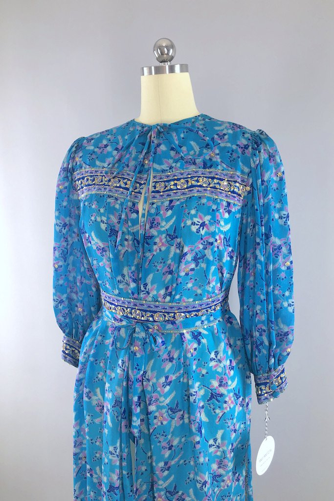 Vintage Turquoise Sequined Sari Robe-ThisBlueBird - Modern Vintage