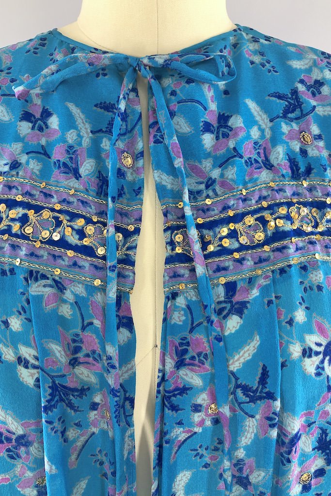 Vintage Turquoise Sequined Sari Robe-ThisBlueBird - Modern Vintage