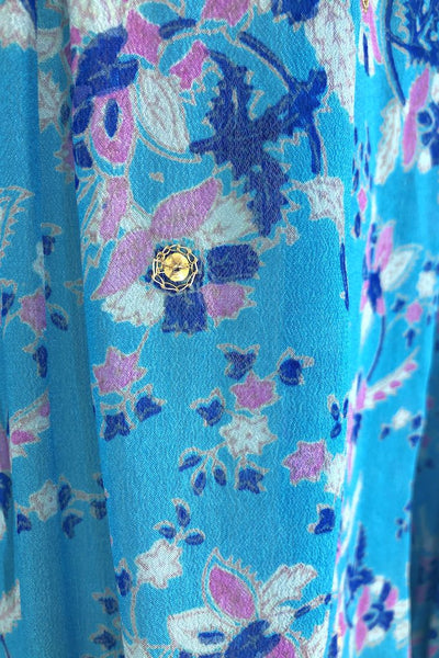 Vintage Turquoise Sequined Sari Robe-ThisBlueBird - Modern Vintage