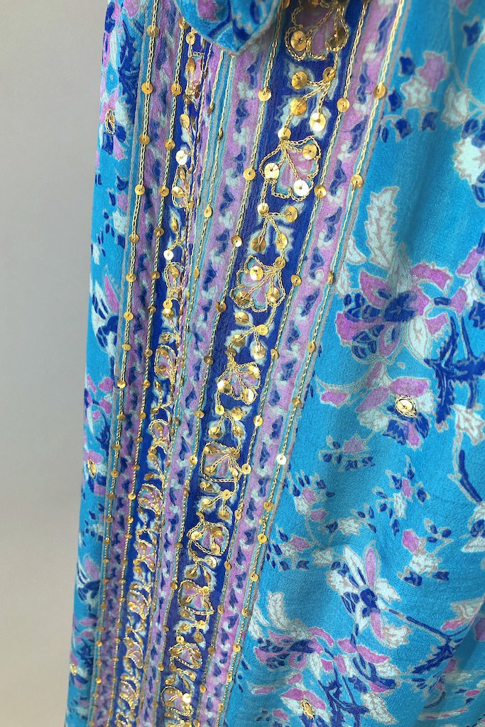 Vintage Turquoise Sequined Sari Robe-ThisBlueBird - Modern Vintage