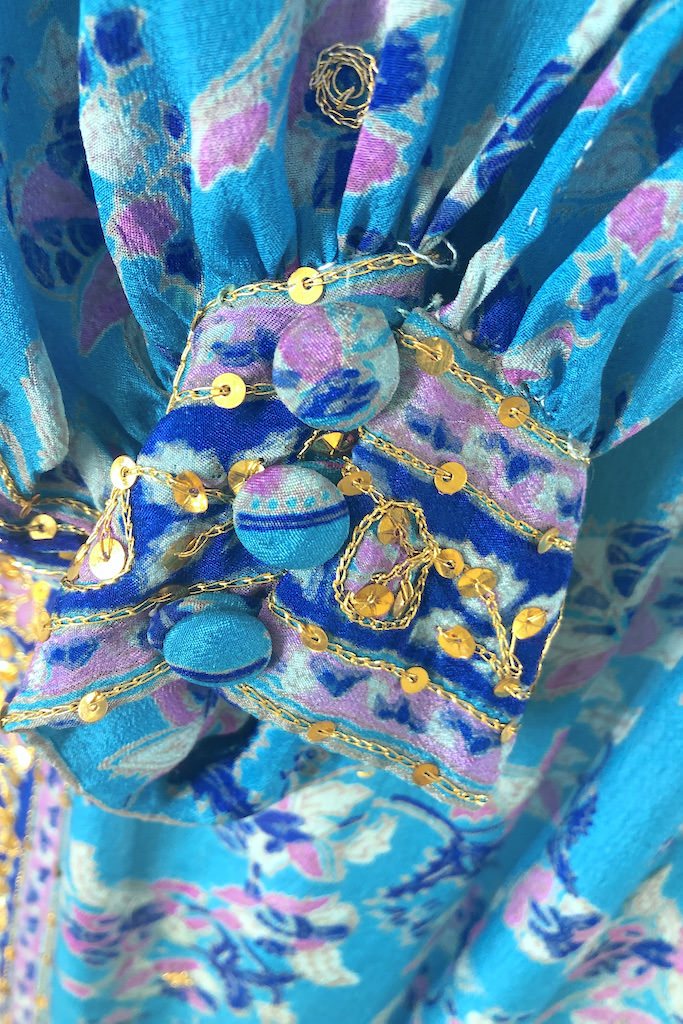 Vintage Turquoise Sequined Sari Robe-ThisBlueBird - Modern Vintage