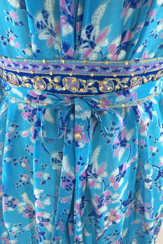 Vintage Turquoise Sequined Sari Robe-ThisBlueBird - Modern Vintage