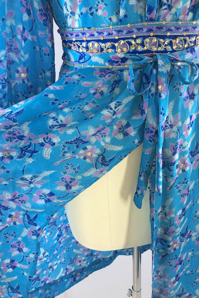 Vintage Turquoise Sequined Sari Robe-ThisBlueBird - Modern Vintage