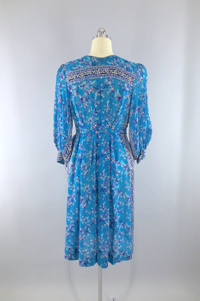 Vintage Turquoise Sequined Sari Robe-ThisBlueBird - Modern Vintage