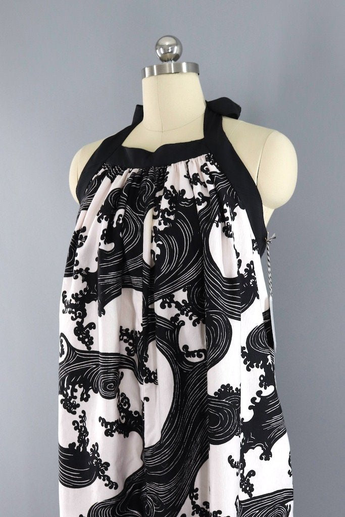 Vintage Wave Print Halter Dress-ThisBlueBird - Modern Vintage