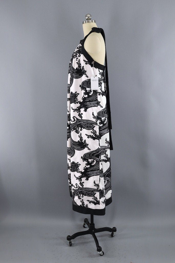 Vintage Wave Print Halter Dress-ThisBlueBird - Modern Vintage