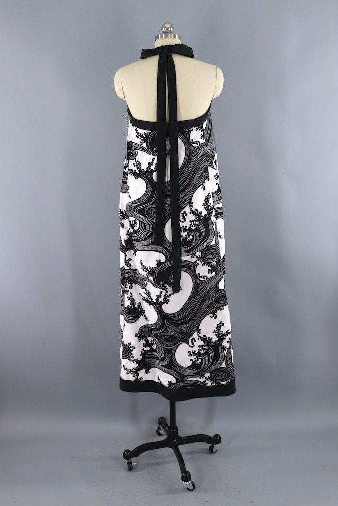 Vintage Wave Print Halter Dress-ThisBlueBird - Modern Vintage