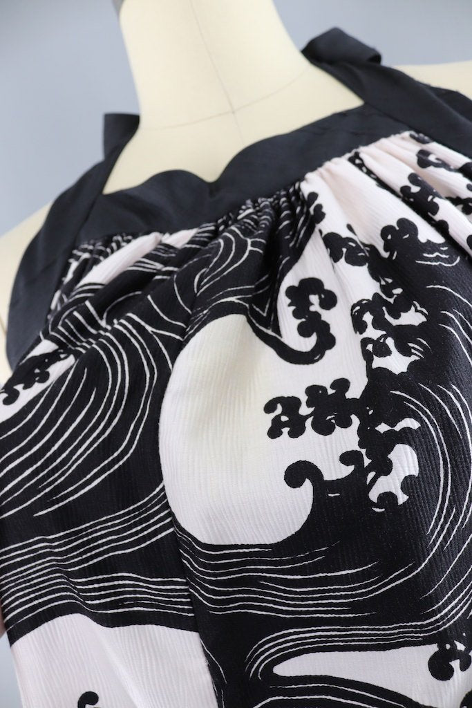 Vintage Wave Print Halter Dress-ThisBlueBird - Modern Vintage