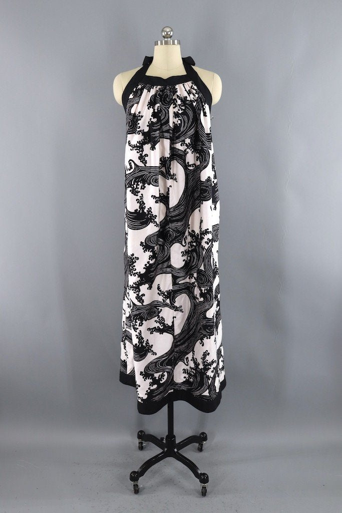 Vintage Wave Print Halter Dress-ThisBlueBird - Modern Vintage
