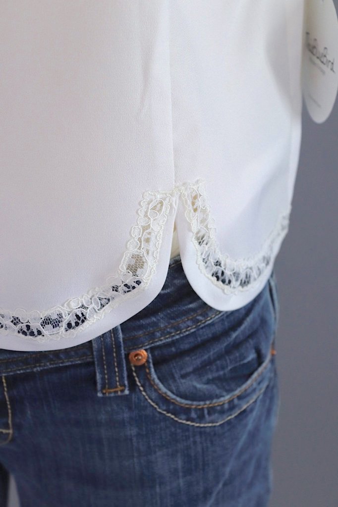 Vintage 1960s White Blouse with Lace Trim-ThisBlueBird