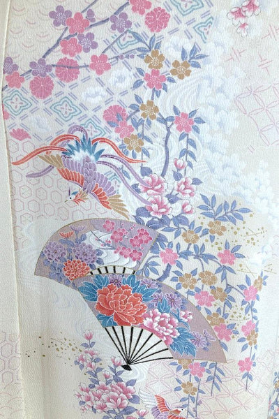 Vintage White Floral Birds Silk Kimono Robe-ThisBlueBird