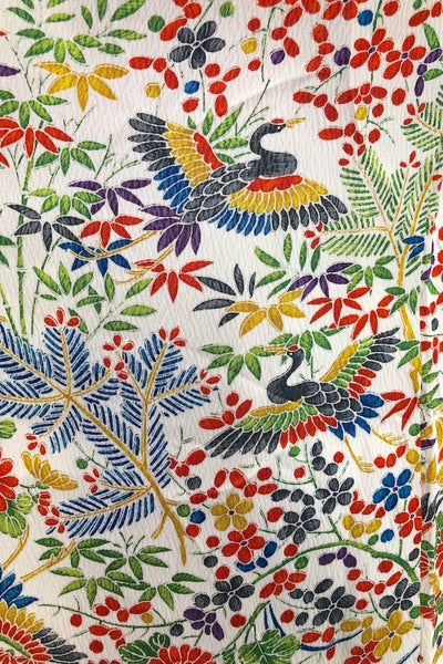 Vintage White Floral Birds Silk Kimono Robe-ThisBlueBird - Modern Vintage