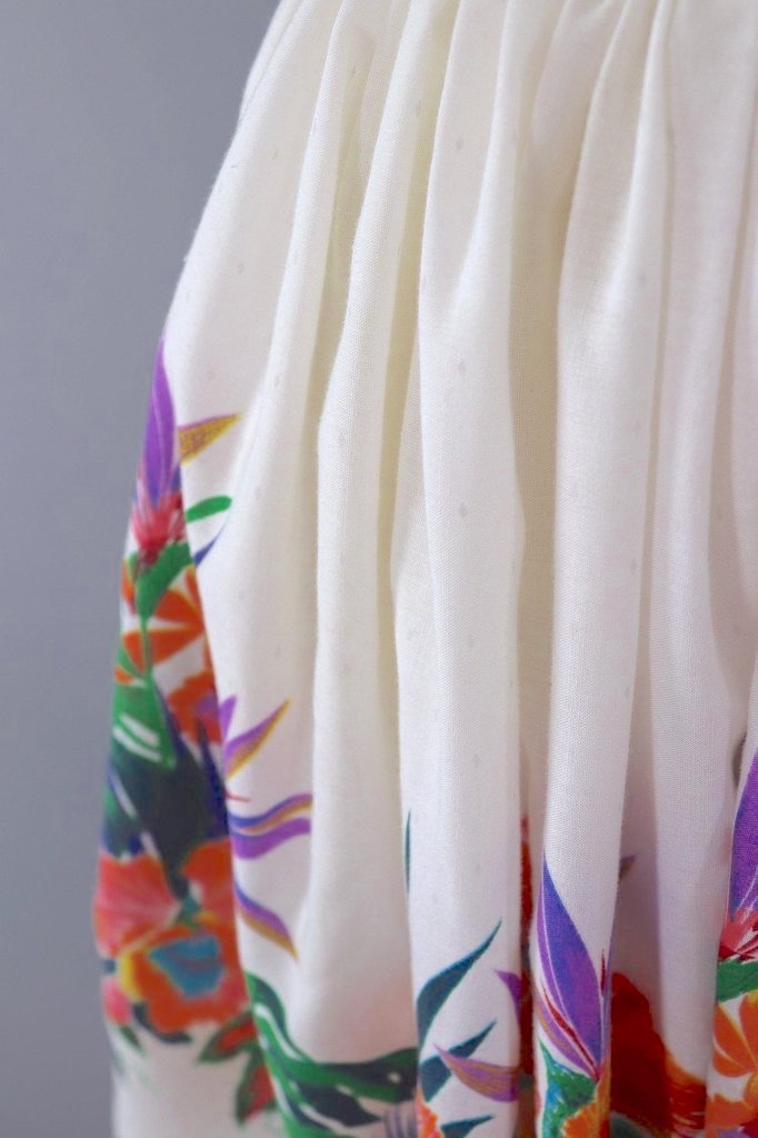 Vintage White Hawaiian Floral Print Full Skirt-ThisBlueBird