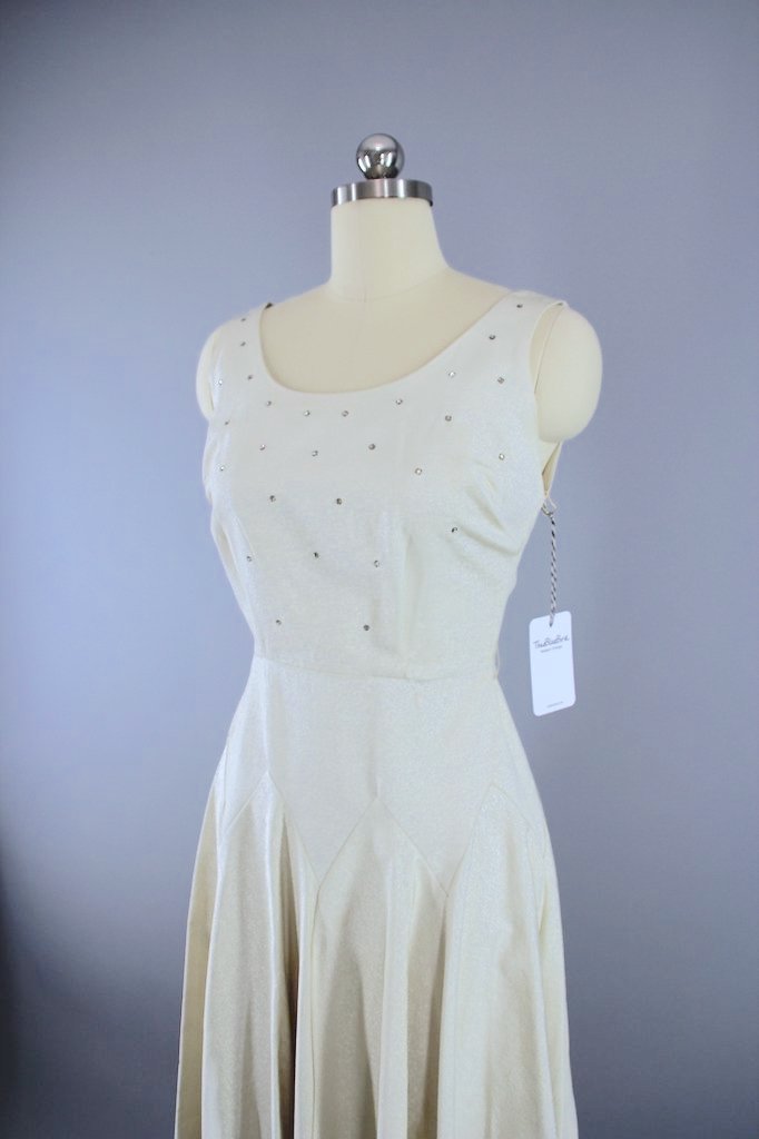 Vintage 1950s White Cocktail Party Dress / Wedding Reception-ThisBlueBird